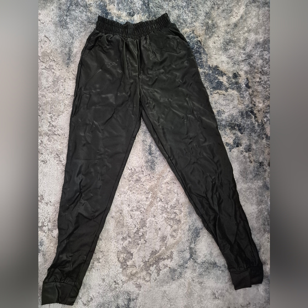 Black Faux Leather Jogger Pants